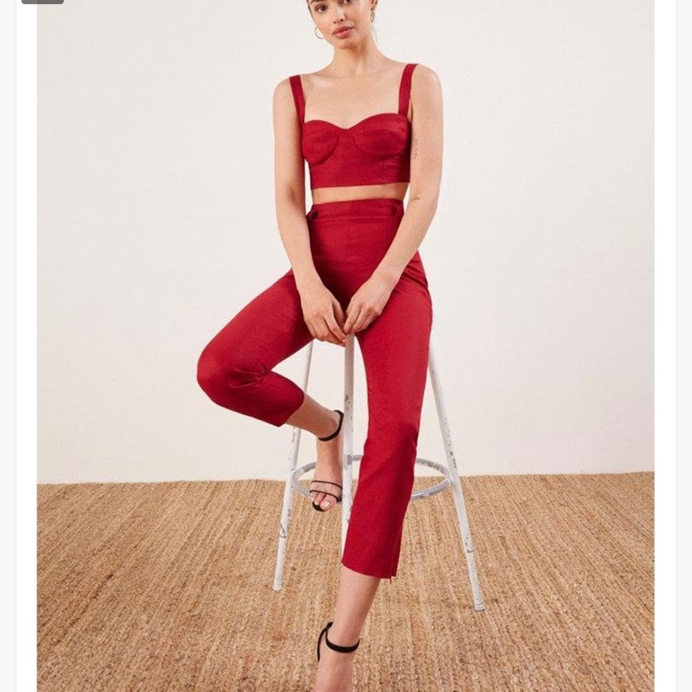 Women's Red Saldana Two Piece Set Linen